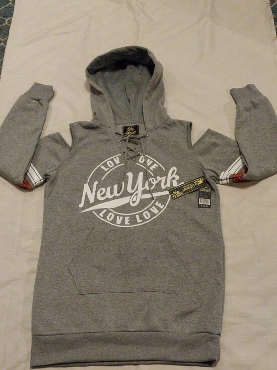 NWT Special One International NY Shoulder-less Hoodie Women’s Size L - Picture 1 of 6
